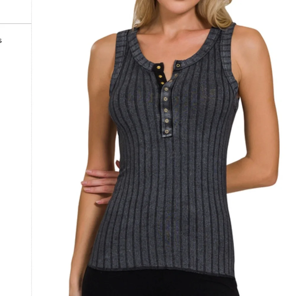 Zenana “ Angie 4 “ Zenana Ribbed Tank with Button Detail 77